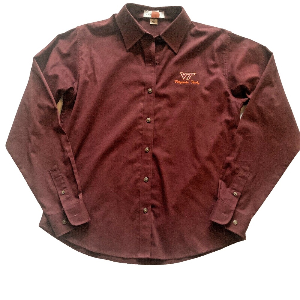 Velocity VT Virginia Tech Women's Button Down Long Sleeve Maroon Shirt Medium